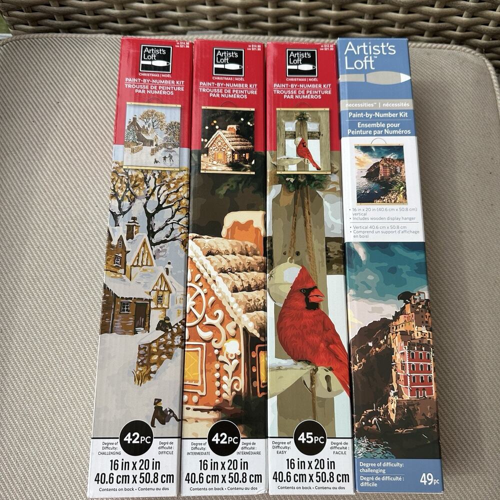 Artists Loft Paint By Number Lot - Winter Birds Gingerbread House Winter Scenes
